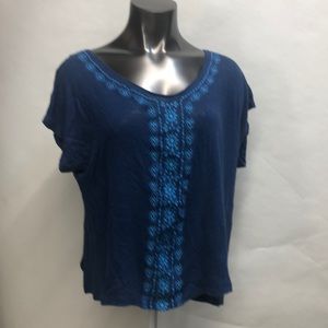 Blue women’s short sleeve embroidered high-low top L